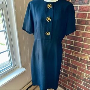 Claiborne Black Dress Gold Bold Metal Floral Buttons Working Girl Boss Babe Vibe